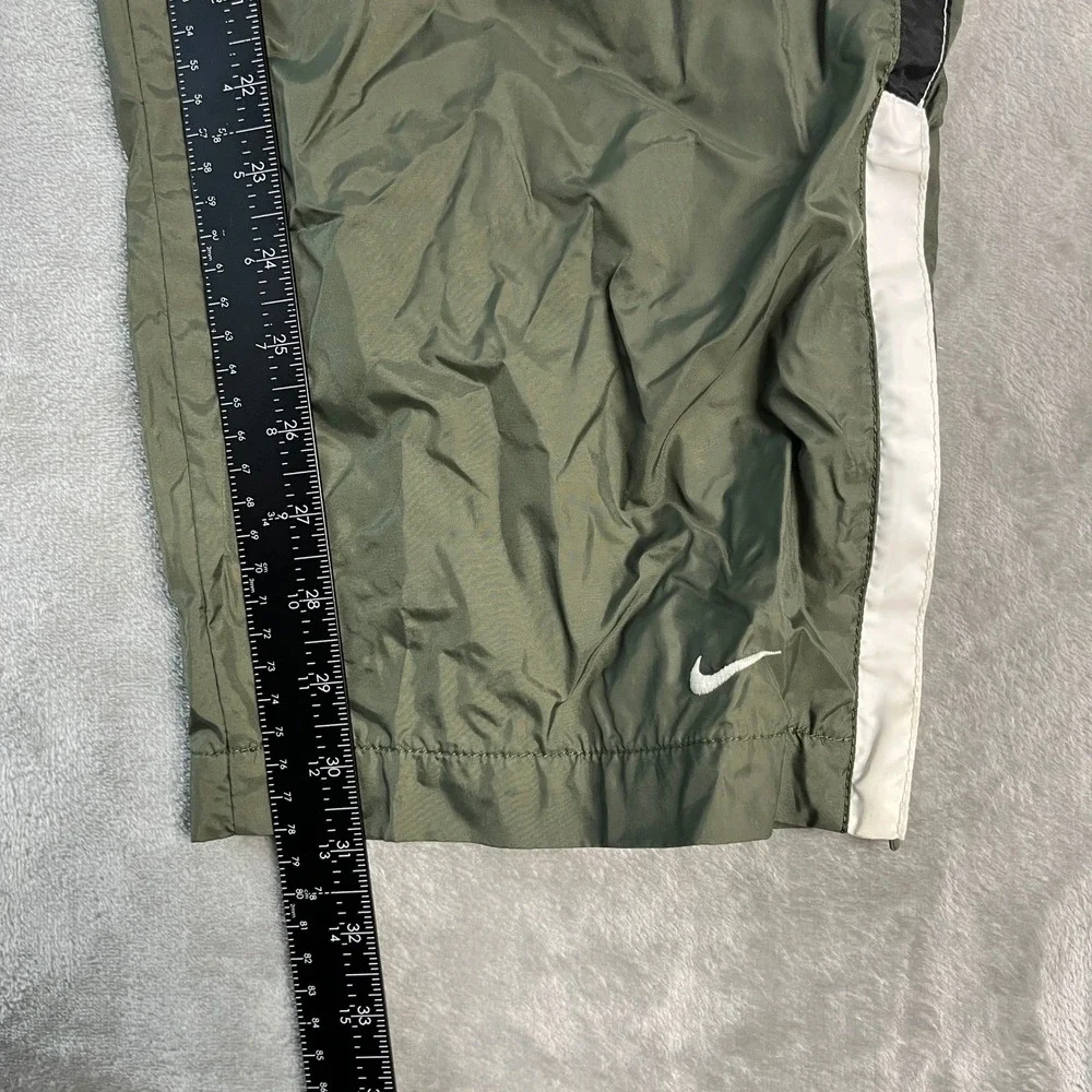 Vintage 90s Nike Baggy Track Pants Olive Green White Stripe Mesh Lined Womens M
